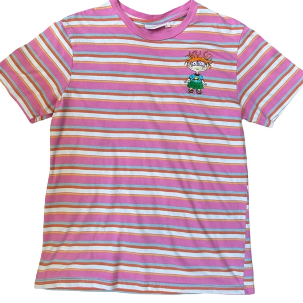 Nickelodeon RUGRATS Pink Striped Chuckie Finster T-Shirt size SMALL women’s EUC